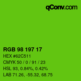 颜色代码: RGB 98 197 17 | qconv.com