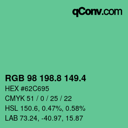 カラーコード: RGB 98 198.8 149.4 | qconv.com