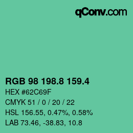 カラーコード: RGB 98 198.8 159.4 | qconv.com