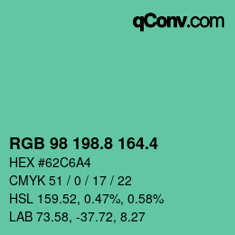 カラーコード: RGB 98 198.8 164.4 | qconv.com
