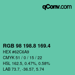 カラーコード: RGB 98 198.8 169.4 | qconv.com