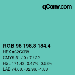 カラーコード: RGB 98 198.8 184.4 | qconv.com