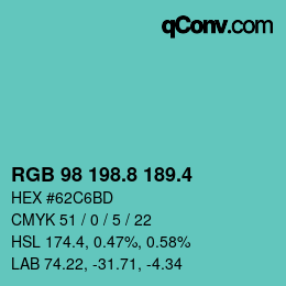 カラーコード: RGB 98 198.8 189.4 | qconv.com