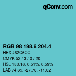 カラーコード: RGB 98 198.8 204.4 | qconv.com
