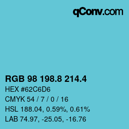 カラーコード: RGB 98 198.8 214.4 | qconv.com