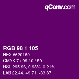 Color code: RGB 98 1 105 | qconv.com