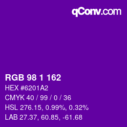 Color code: RGB 98 1 162 | qconv.com