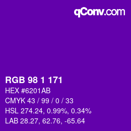 カラーコード: RGB 98 1 171 | qconv.com