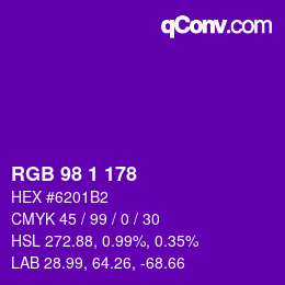 颜色代码: RGB 98 1 178 | qconv.com
