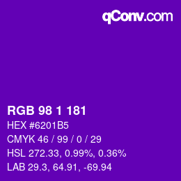 カラーコード: RGB 98 1 181 | qconv.com