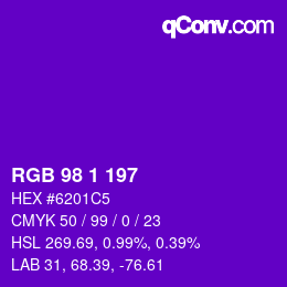 颜色代码: RGB 98 1 197 | qconv.com