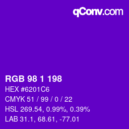 颜色代码: RGB 98 1 198 | qconv.com