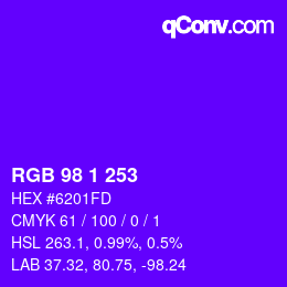 Color code: RGB 98 1 253 | qconv.com