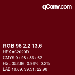 カラーコード: RGB 98 2.2 13.6 | qconv.com