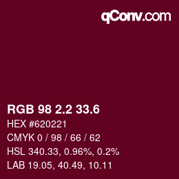 カラーコード: RGB 98 2.2 33.6 | qconv.com