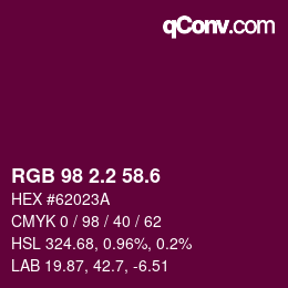 カラーコード: RGB 98 2.2 58.6 | qconv.com