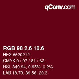 カラーコード: RGB 98 2.6 18.6 | qconv.com
