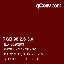 カラーコード: RGB 98 2.6 3.6 | qconv.com