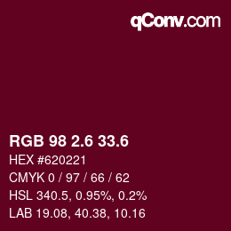 カラーコード: RGB 98 2.6 33.6 | qconv.com