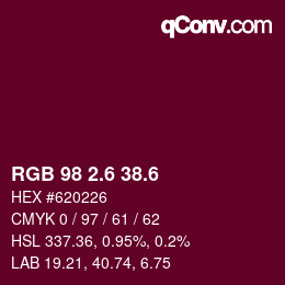 カラーコード: RGB 98 2.6 38.6 | qconv.com