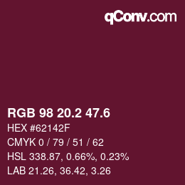 カラーコード: RGB 98 20.2 47.6 | qconv.com
