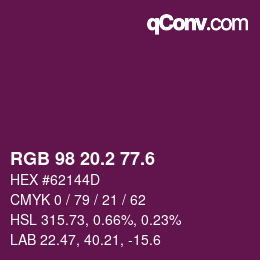 カラーコード: RGB 98 20.2 77.6 | qconv.com