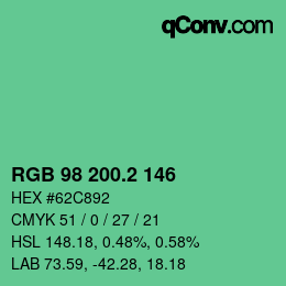カラーコード: RGB 98 200.2 146 | qconv.com