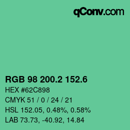 カラーコード: RGB 98 200.2 152.6 | qconv.com