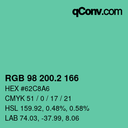 カラーコード: RGB 98 200.2 166 | qconv.com