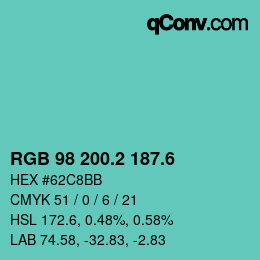 カラーコード: RGB 98 200.2 187.6 | qconv.com