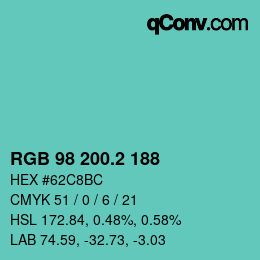カラーコード: RGB 98 200.2 188 | qconv.com