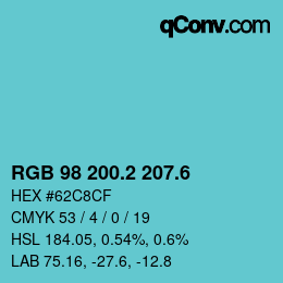 カラーコード: RGB 98 200.2 207.6 | qconv.com