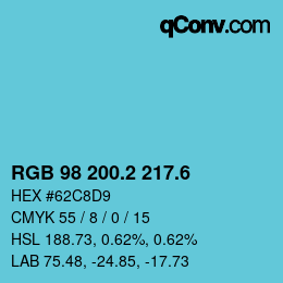 カラーコード: RGB 98 200.2 217.6 | qconv.com
