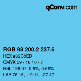 カラーコード: RGB 98 200.2 237.6 | qconv.com