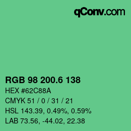 カラーコード: RGB 98 200.6 138 | qconv.com