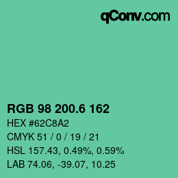 カラーコード: RGB 98 200.6 162 | qconv.com