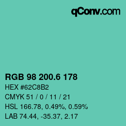 カラーコード: RGB 98 200.6 178 | qconv.com