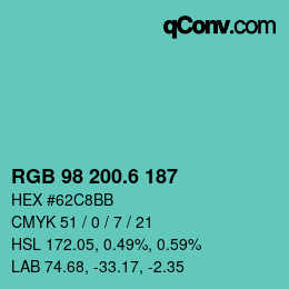 カラーコード: RGB 98 200.6 187 | qconv.com