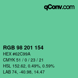 Color code: RGB 98 201 154 | qconv.com