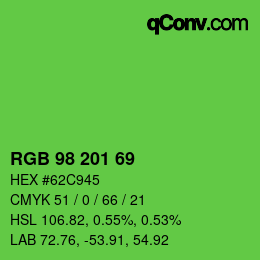 Color code: RGB 98 201 69 | qconv.com
