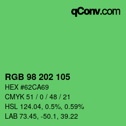 Color code: RGB 98 202 105 | qconv.com