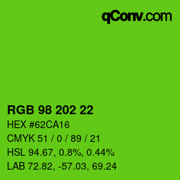 Color code: RGB 98 202 22 | qconv.com