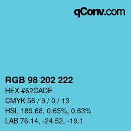 Color code: RGB 98 202 222 | qconv.com