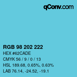 Color code: RGB 98 202 222 | qconv.com