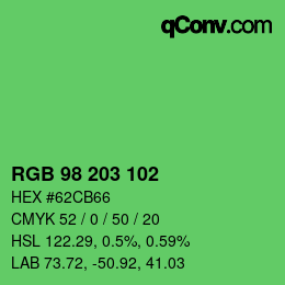Farbcode: RGB 98 203 102 | qconv.com