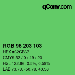 颜色代码: RGB 98 203 103 | qconv.com