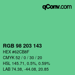 颜色代码: RGB 98 203 143 | qconv.com