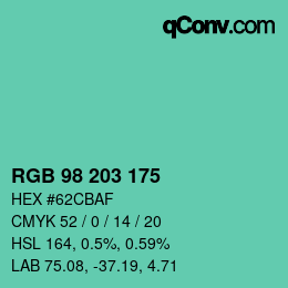 颜色代码: RGB 98 203 175 | qconv.com