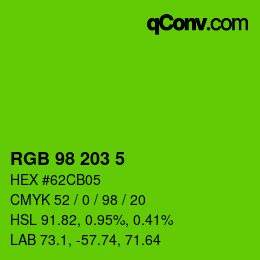 Color code: RGB 98 203 5 | qconv.com