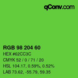 Color code: RGB 98 204 60 | qconv.com